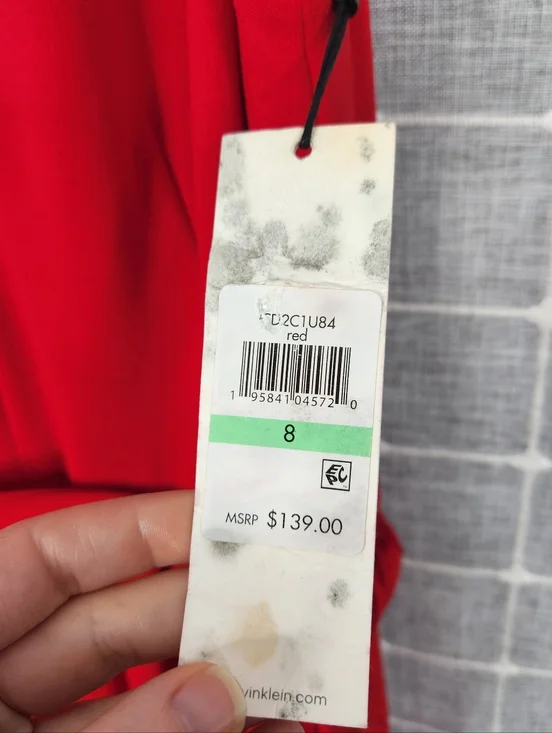 Calvin Klein Sleeveless Red Wide-Leg Jumpsuit with Waist Tie - Picture 6 of 8